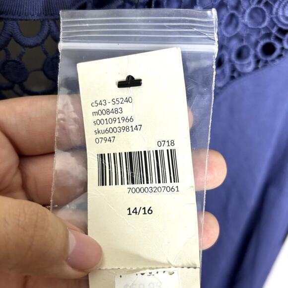 Lane Bryant Blue Crochet Neck Cold Shoulder Midi Shift Dress Sz 14/16 NWT - Picture 8 of 13